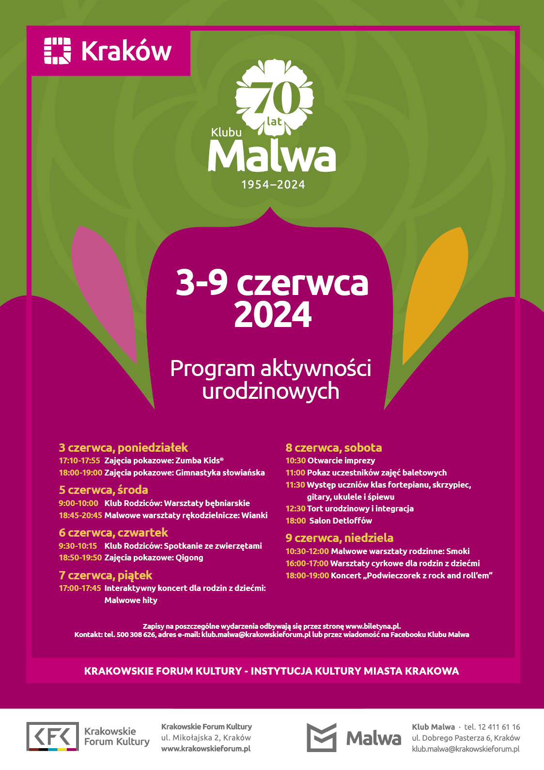 Program aktywnosci urodzinowych 70 lecie Klubu Malwa